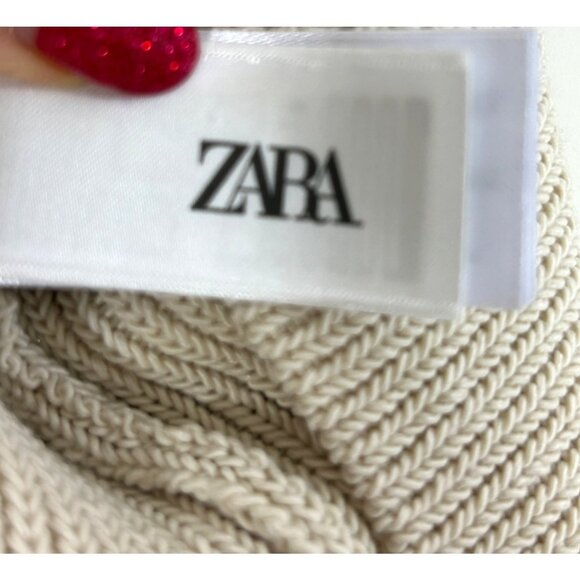 Zara Beaded Necklace Knit Top M Beige Cap Sleeve Boat Neck Stretchy Dressy Party - Picture 7 of 16